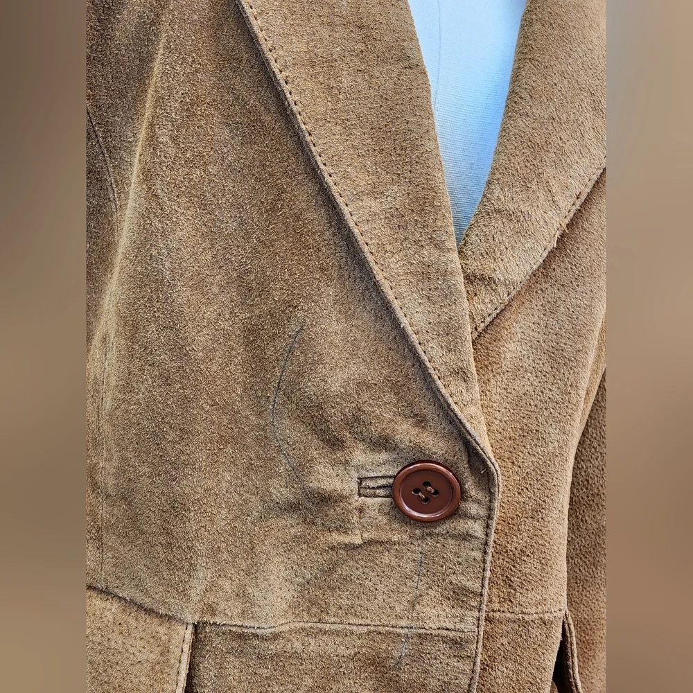 Bagatelle Leather Blazer Jacket Tan Button Front Petite 10 - Picture 7 of 7
